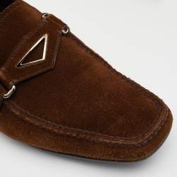 Prada Dark Brown Suede Penny Slip On Loafers Size 42