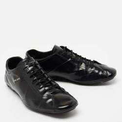 Pre Owned Prada Black Leather Lace Up Sneakers Size 43.5