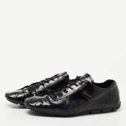 Pre Owned Prada Black Leather Lace Up Sneakers Size 43.5