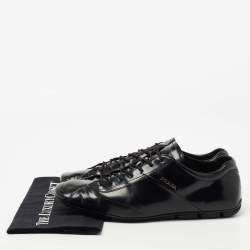 Pre Owned Prada Black Leather Lace Up Sneakers Size 43.5