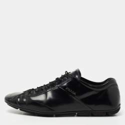 Pre Owned Prada Black Leather Lace Up Sneakers Size 43.5