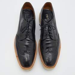 Prada Black Brogue Leather Wingtip Espadrille Platform Derby Size 45