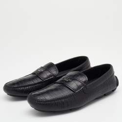 Prada Black Croc Embossed Leather Penny Slip On Loafers Size 39.5