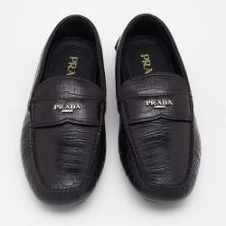 Prada Black Croc Embossed Leather Penny Slip On Loafers Size 39.5