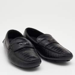 Prada Black Croc Embossed Leather Penny Slip On Loafers Size 39.5