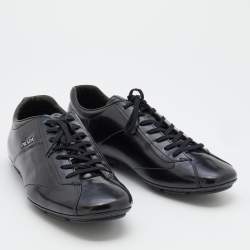 Pre Owned Prada Black Leather Lace Up Low Top Sneakers Size 40