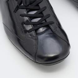 Pre Owned Prada Black Leather Lace Up Low Top Sneakers Size 40