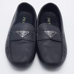Prada Black Saffiano Leather Slip On Loafers Size 42.5