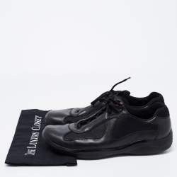 Pre Owned Prada Black Leather And Knit Fabric Low Top Sneakers Size 45