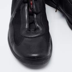 Pre Owned Prada Black Leather And Knit Fabric Low Top Sneakers Size 45