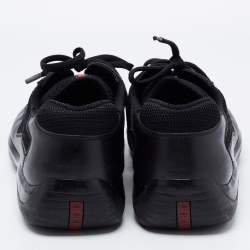 Pre Owned Prada Black Leather And Knit Fabric Low Top Sneakers Size 45