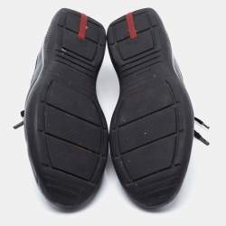 Pre Owned Prada Black Leather And Knit Fabric Low Top Sneakers Size 45