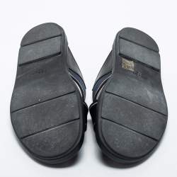 Prada Blue/Black Leather And Canvas Criss Cross Flat Slide Sandals Size 43