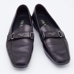 Prada Black Leather Slip On Loafers Size 41