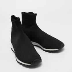 Pre Owned Prada Black Knit Fabric Logo Sock Runner High Top Sneakers Size 41