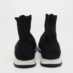 Pre Owned Prada Black Knit Fabric Logo Sock Runner High Top Sneakers Size 41