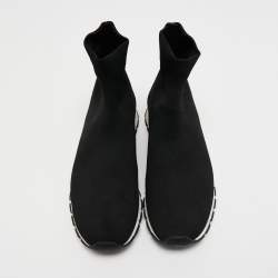 Pre Owned Prada Black Knit Fabric Logo Sock Runner High Top Sneakers Size 41