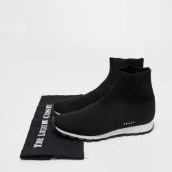 Pre Owned Prada Black Knit Fabric Logo Sock Runner High Top Sneakers Size 41