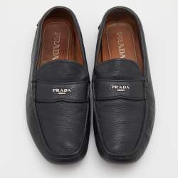 Pre Owned Prada Black Leather Slip On Loafers Size 43.5