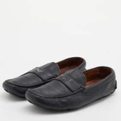 Pre Owned Prada Black Leather Slip On Loafers Size 43.5