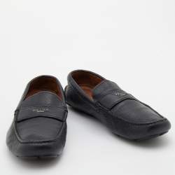 Pre Owned Prada Black Leather Slip On Loafers Size 43.5