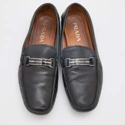 Prada Black Leather Slip On Loafers Size 42