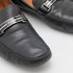 Prada Black Leather Slip On Loafers Size 42