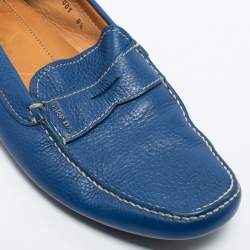 Pre Owned Prada Blue Leather Penny Loafers Size 42.5