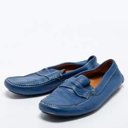 Pre Owned Prada Blue Leather Penny Loafers Size 42.5