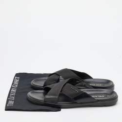 Prada Black leather and Nylon Crisscross Flat Slides Size 43