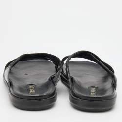 Prada Black leather and Nylon Crisscross Flat Slides Size 43