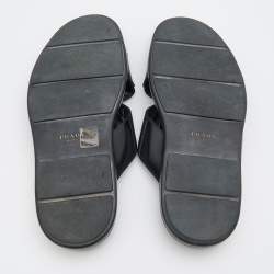 Prada Black leather and Nylon Crisscross Flat Slides Size 43