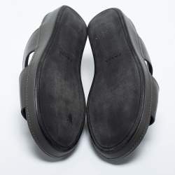 Prada Dark Grey Leather Buckle Slide Flat Sandals Size 44