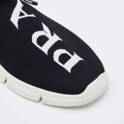 Pre Owned Prada Black Knit Fabric Logo Low Top Sneakers Size 43.5
