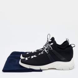 Pre Owned Prada Black Knit Fabric Logo Low Top Sneakers Size 43.5