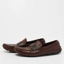 Pre Owned Prada Brown Leather Slip On Loafers Size 41