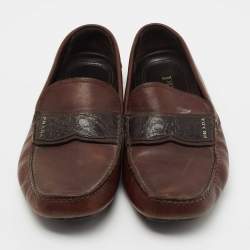 Pre Owned Prada Brown Leather Slip On Loafers Size 41