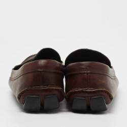 Pre Owned Prada Brown Leather Slip On Loafers Size 41