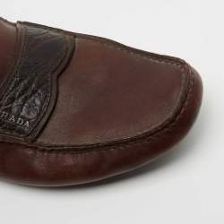 Pre Owned Prada Brown Leather Slip On Loafers Size 41