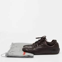 Prada Dark Brown Leather Lace Up Sneakers Size 41