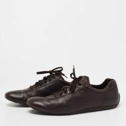 Prada Dark Brown Leather Lace Up Sneakers Size 41