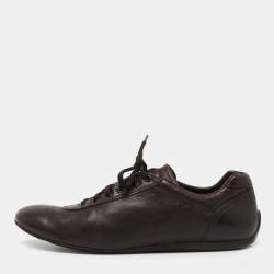 Prada Dark Brown Leather Lace Up Sneakers Size 41