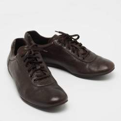 Prada Dark Brown Leather Lace Up Sneakers Size 41