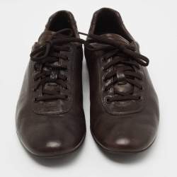 Prada Dark Brown Leather Lace Up Sneakers Size 41
