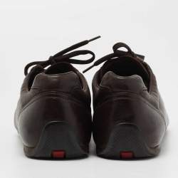 Prada Dark Brown Leather Lace Up Sneakers Size 41