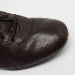 Prada Dark Brown Leather Lace Up Sneakers Size 41