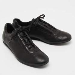 Pre Owned Prada Black Leather Low Top Sneakers Size 42