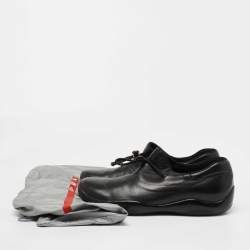 Prada Black Leather Low Top Sneakers Size 40.5 