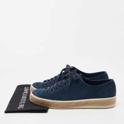 Prada Blue Suede Lace Up Sneakers Size 41.5 