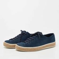 Prada Blue Suede Lace Up Sneakers Size 41.5 